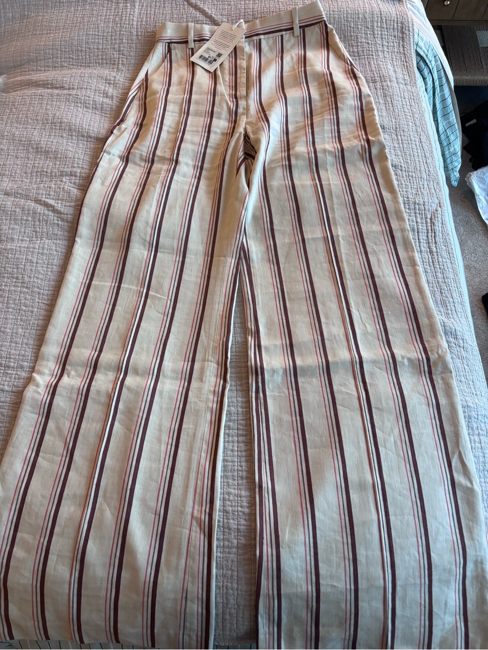 NWT Sézane Matheo Trousers in Stripes Beige Pink Brown Size 4/36 - Picture 5 of 7